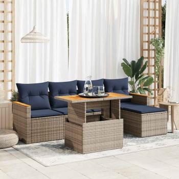ARDEBO.de - 6-tlg. Garten-Sofagarnitur mit Kissen Grau Poly Rattan