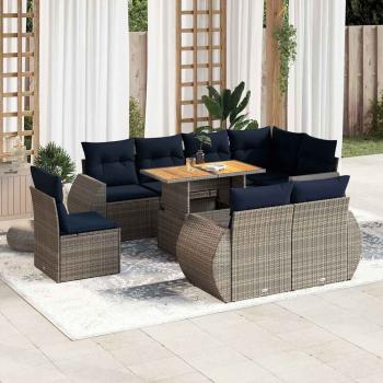 ARDEBO.de - 9-tlg. Garten-Sofagarnitur mit Kissen Grau Poly Rattan