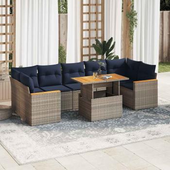 ARDEBO.de - 8-tlg. Garten-Sofagarnitur mit Kissen Grau Poly Rattan