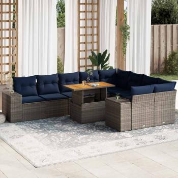 ARDEBO.de - 10-tlg. Garten-Sofagarnitur mit Kissen Grau Poly Rattan