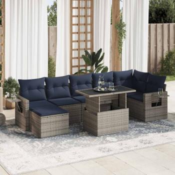 ARDEBO.de - 8-tlg. Garten-Sofagarnitur mit Kissen Grau Poly Rattan Akazie
