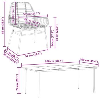 7-teiliges Garten-Esszimmerset Braunes Polyrattanglas