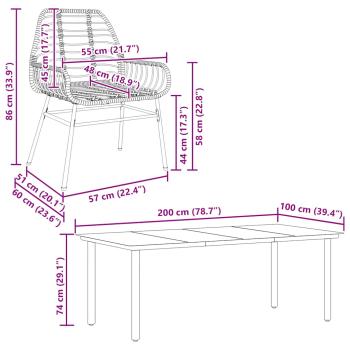 7-teiliges Garten-Esszimmerset Braunes Polyrattanglas
