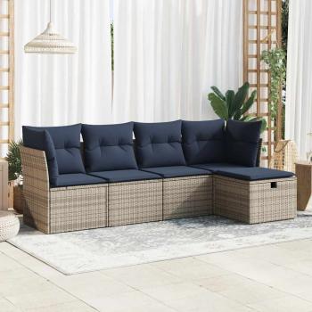 ARDEBO.de - 5-tlg. Garten-Sofagarnitur mit Kissen Grau Poly Rattan