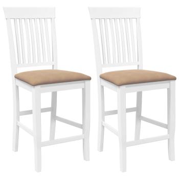 Barhocker mit Kissen 2 Stk. Weiß Massivholz Gummibaum