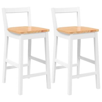 Barhocker 2 Stk. Weiß Massivholz Gummibaum