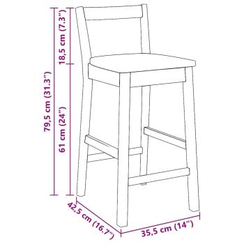 Barhocker 2 Stk. Weiß Massivholz Gummibaum