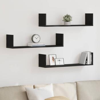 ARDEBO.de - Wandregale 3 Stk. Schwarz Eichen-Optik 80x18x18cm Holzwerkstoff