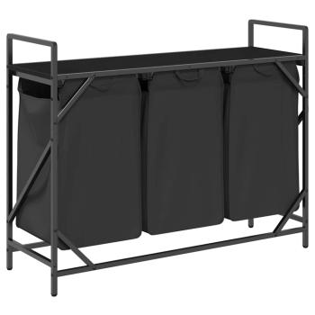 Wäschekorb 3 Fächer mit Ablage Schwarz Eichen-Optik