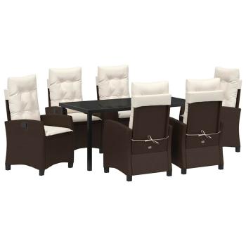 7-teiliges Garten-Dining-Set mit Kissen Braun Poly Rattan