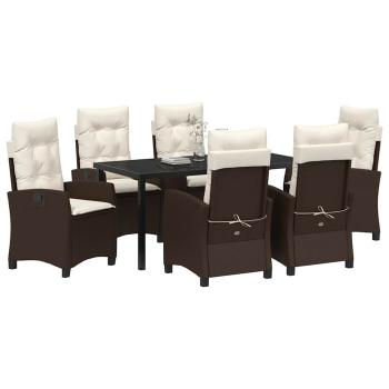 7-teiliges Garten-Dining-Set mit Kissen Braun Poly Rattan