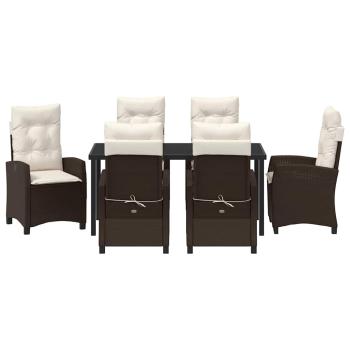 7-teiliges Garten-Dining-Set mit Kissen Braun Poly Rattan