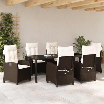 Garten-Diningset aus 7 Teilen mit Kissen in Braun aus Poly-Rattan