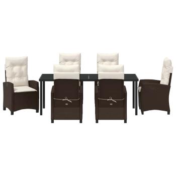 Garten-Diningset aus 7 Teilen mit Kissen in Braun aus Poly-Rattan