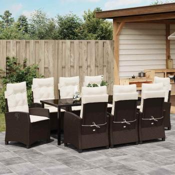 9-teiliges Garten-Esszimmer-Set mit Kissen Braun Poly-Rattan
