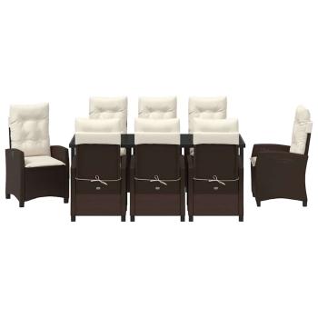 9-teiliges Garten-Esszimmer-Set mit Kissen Braun Poly-Rattan