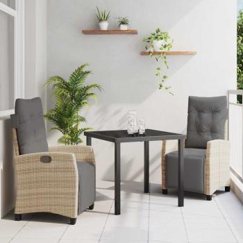 ARDEBO.de - 3-teiliges Garten-Essset Beige Poly Rattan