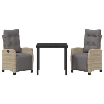 3-teiliges Garten-Essset Beige Poly Rattan