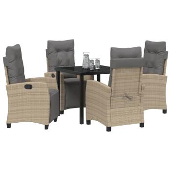 5-teiliges Garten-Esszimmer-Set Beige Poly Rattan
