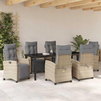 7-teiliges Garten-Esszimmer Set Beige Poly Rattan