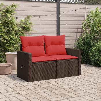 Gartensofa mit Kissen 2-Sitzer Braun Poly Rattan