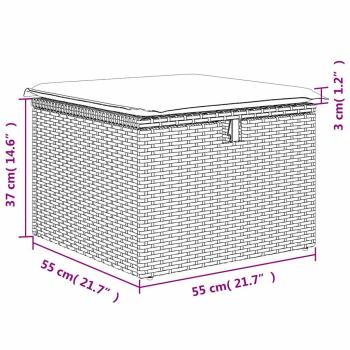 Gartenhocker mit Kissen Braun 55x55x37 cm Poly Rattan