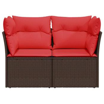 Gartensofa mit Kissen 2-Sitzer Braun Poly Rattan