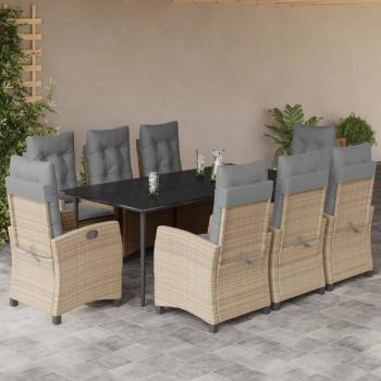 ARDEBO.de - 9-tlg. Garten-Essgruppe mit Kissen Beigemischung Poly Rattan