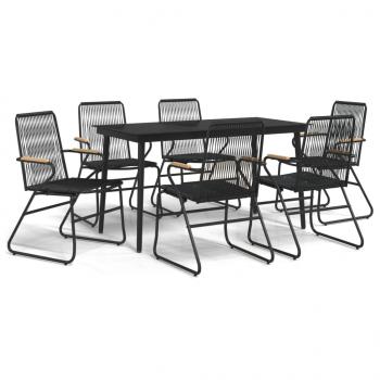 7-tlg. Garten-Essgruppe Schwarz PVC-Rattan