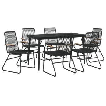 7-tlg. Garten-Essgruppe Schwarz PVC-Rattan