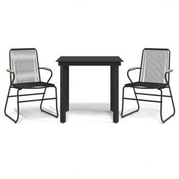 3-tlg. Garten-Essgruppe Schwarz PVC Rattan