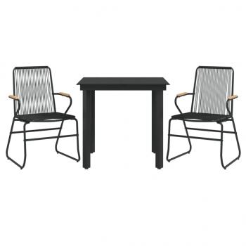 3-tlg. Garten-Essgruppe Schwarz PVC Rattan