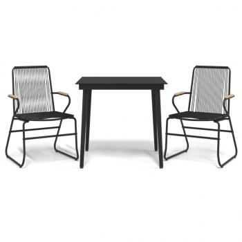 3-tlg. Garten-Essgruppe Schwarz PVC Rattan