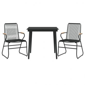 3-tlg. Garten-Essgruppe Schwarz PVC Rattan