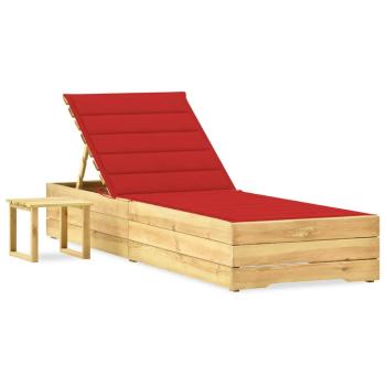 ARDEBO.de - Garten-Sonnenliege mit Tisch und Auflage Kiefer Imprägniert