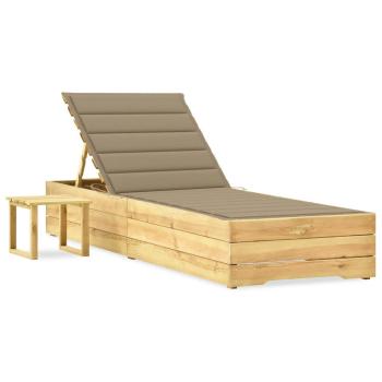 ARDEBO.de - Garten-Sonnenliege mit Tisch und Auflage Kiefer Imprägniert