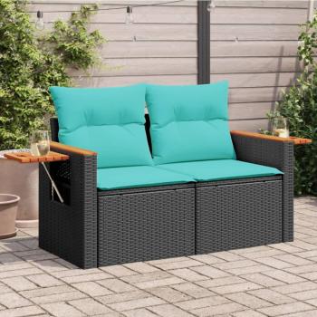 ARDEBO.de - Gartensofa mit Kissen 2-Sitzer Schwarz Poly Rattan