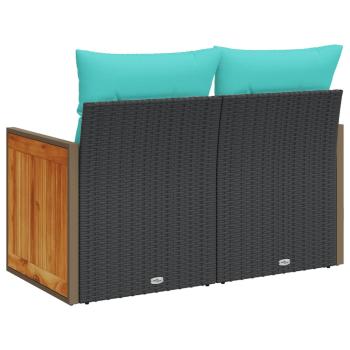 Gartensofa mit Kissen 2-Sitzer Schwarz Poly Rattan