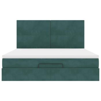 Ottoman-Bett mit Matratzen & LEDs Dunkelgrün 160x200 cm Samt