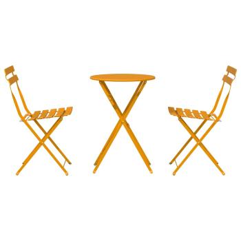 3-teiliges Klapp-Bistro-Set in Senfgelb aus Stahl