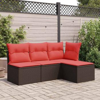 ARDEBO.de - Gartenhocker mit Kissen Braun 55x55x37 cm Poly Rattan