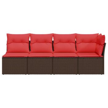 Gartensofa mit Kissen 4-Sitzer Braun Poly Rattan