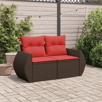Gartensofa mit Kissen 2-Sitzer Braun Poly Rattan