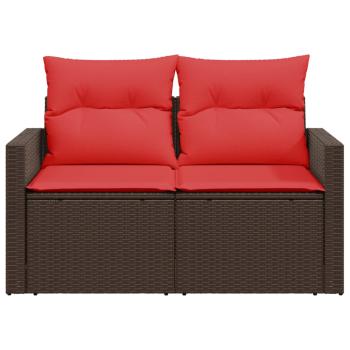 Gartensofa mit Kissen 2-Sitzer Braun Poly Rattan