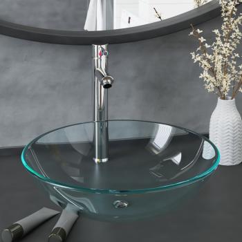 ARDEBO.de - Waschbecken mit Wasserhahn und Ablaufgarnitur aus gehärtetem