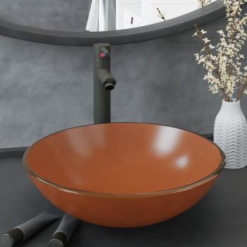 ARDEBO.de - Badezimmer Waschbecken mit Wasserhahn und Ablaufgarnitur Braun