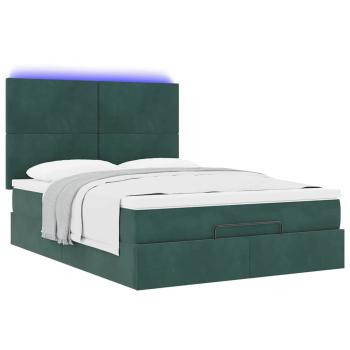 Ottoman-Bett mit Matratzen & LEDs Dunkelgrün 140x190 cm Samt