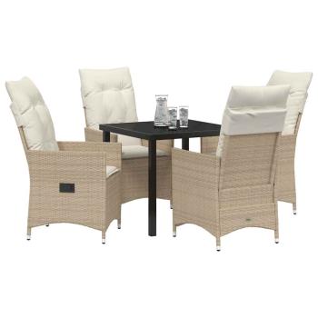 5-teiliges Garten-Esszimmer-Set mit Kissen Beiger Poly-Rattan