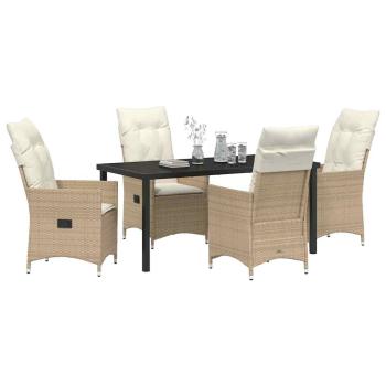 5-teiliges Garten-Dining-Set mit Kissen Beige Poly-Rattan