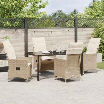 5-teiliges Garten-Dining-Set mit Kissen Beige Poly-Rattan